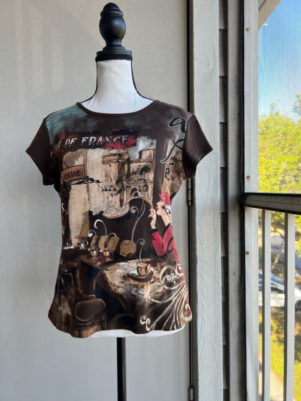 Y2K Blue Canyon Brown Graphic Short Sleeve Top Baby Tee - Picture 6 of 10